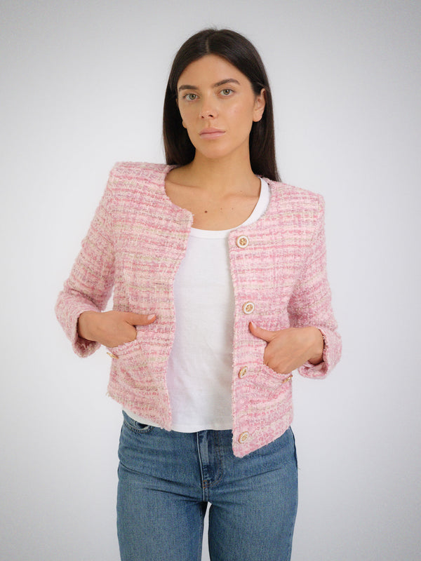 Light Gray Margot Pink Tweed Jacket margo-pink-tweed-blazer Blazer S / Pink,M / Pink,L / Pink L.Cuppini