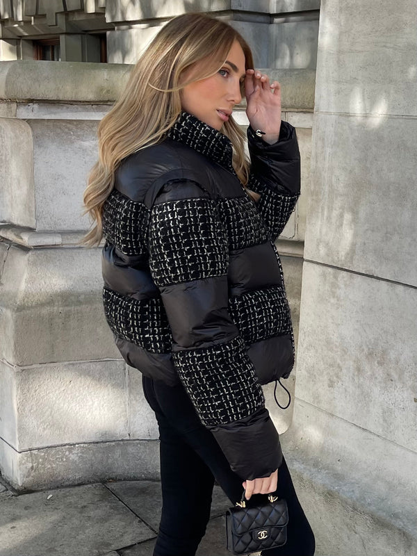 Dark Gray Eloise Tweed Puffer Jacket and Vest eloise-tweed-puffer-jacket Coat XS,S,M,L L.Cuppini