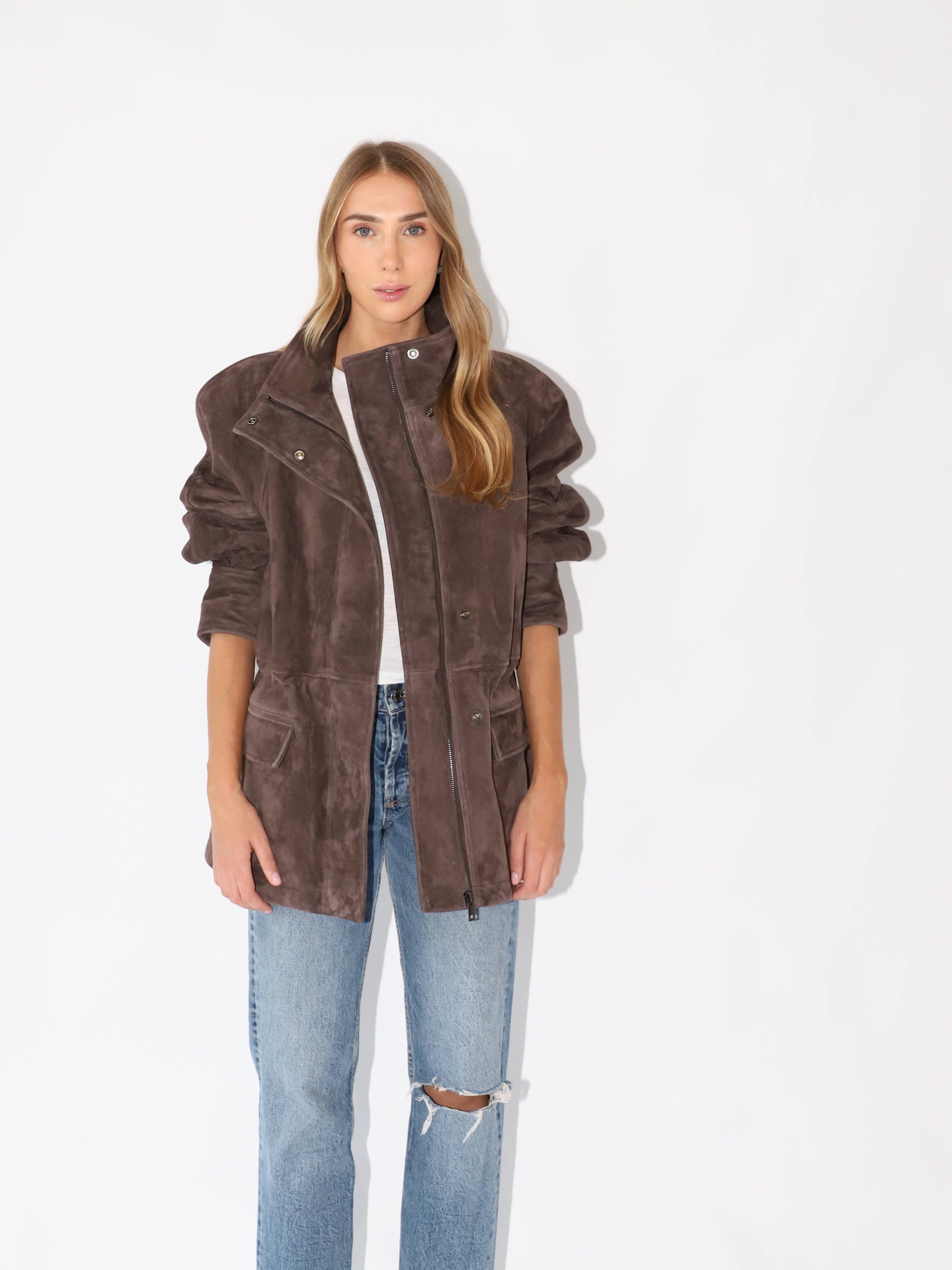 Dark Olive Green The Hailey Suede Jacket Brown the-hailey-suede-jacket-brown S,M,L L.Cuppini