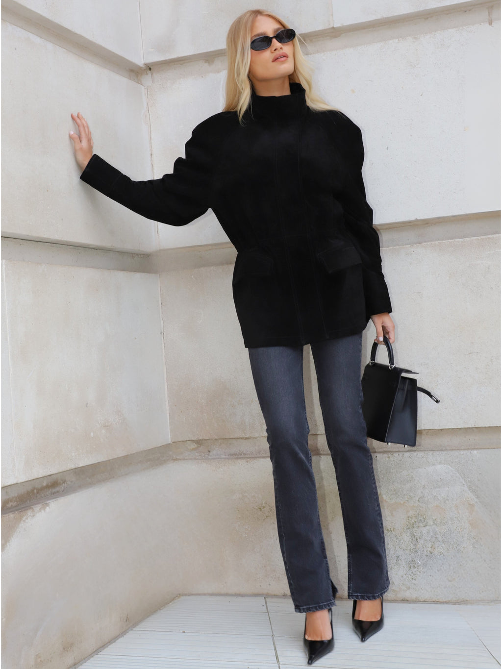 The Hailey Suede Jacket Black