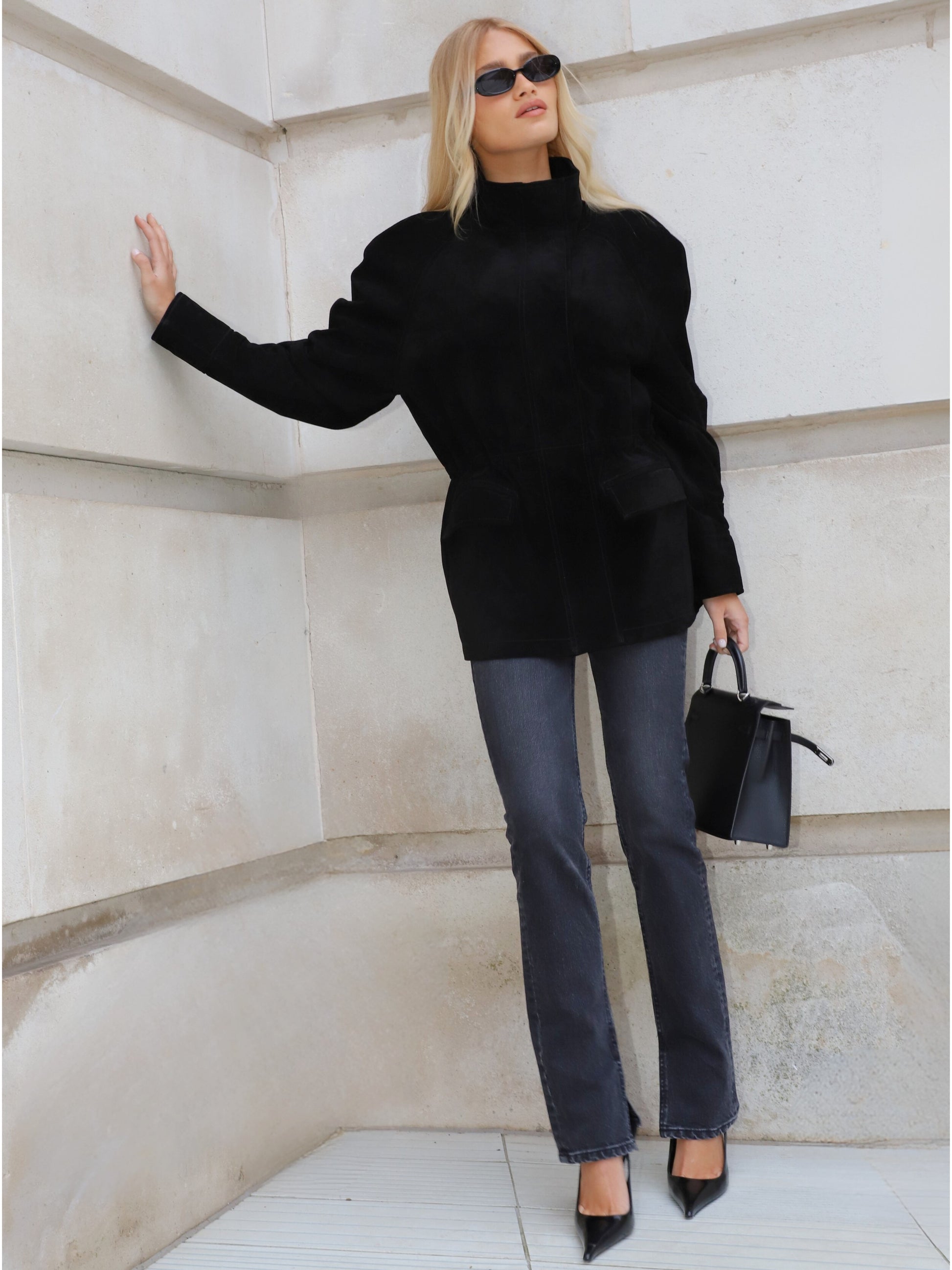 The Hailey Suede Jacket Black