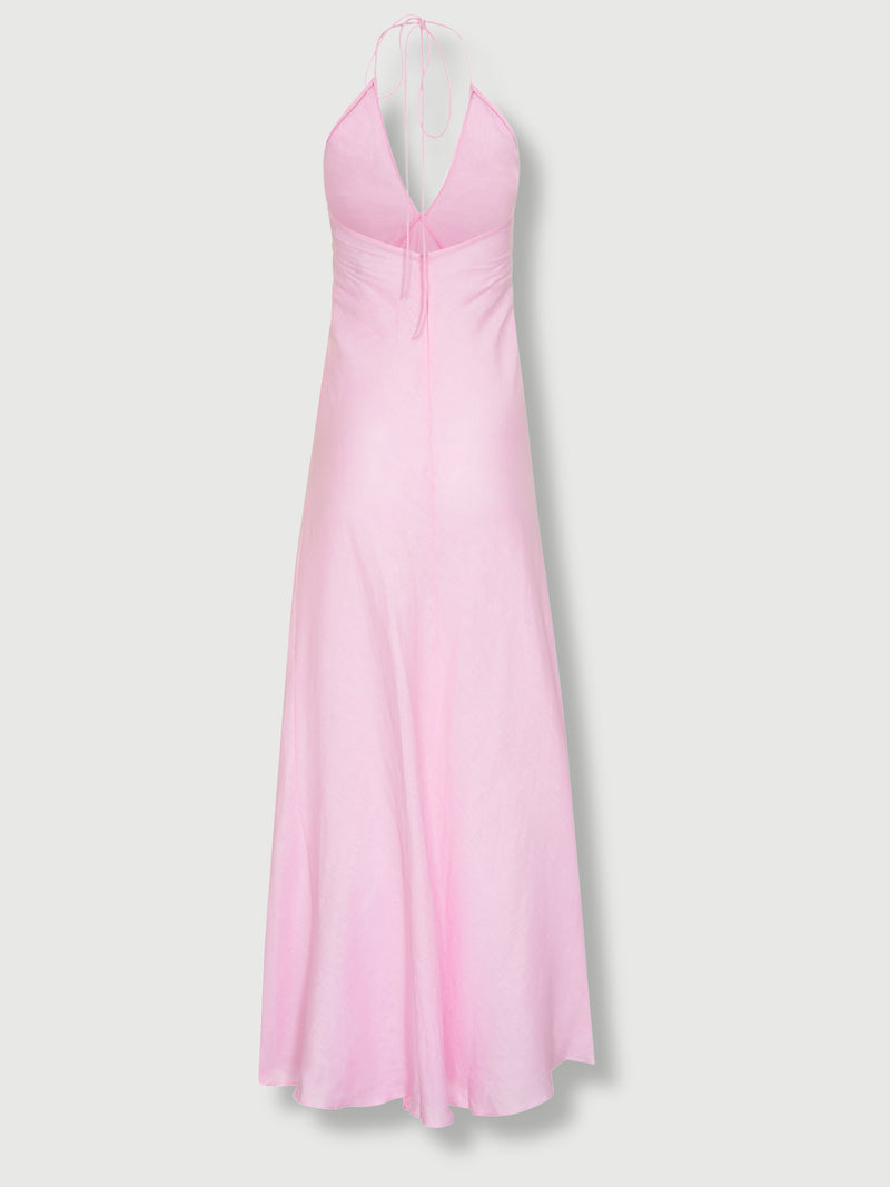 Beige Athena Linen Maxi Dress Pink