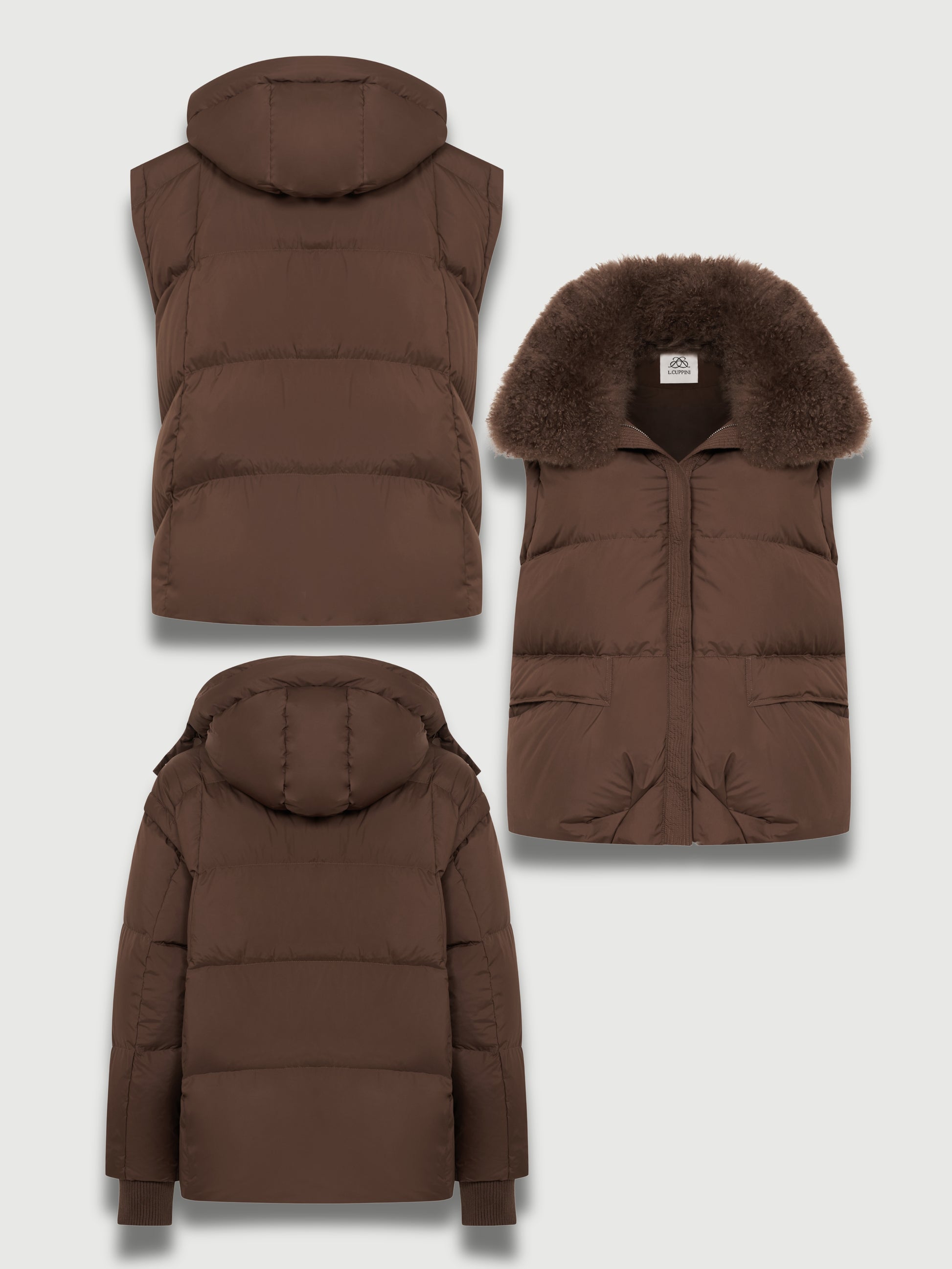 Dark Slate Gray The Freja Puffer Jacket and Vest Brown freja-puffer-jacket-and-vest-brown Coat S,M,L L.Cuppini