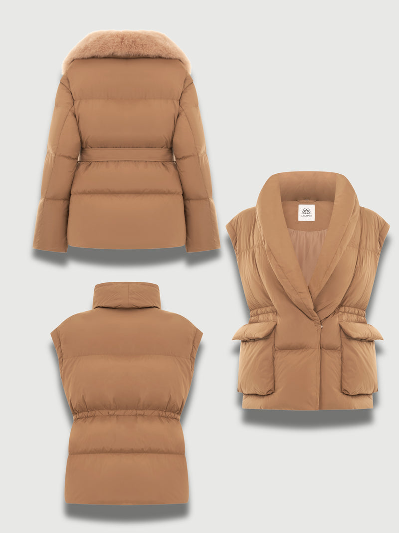 Rosy Brown Penelope Puffer Jacket and Vest Golden new-puffer-jacket-and-vest-golden Coat S,M,L L.Cuppini