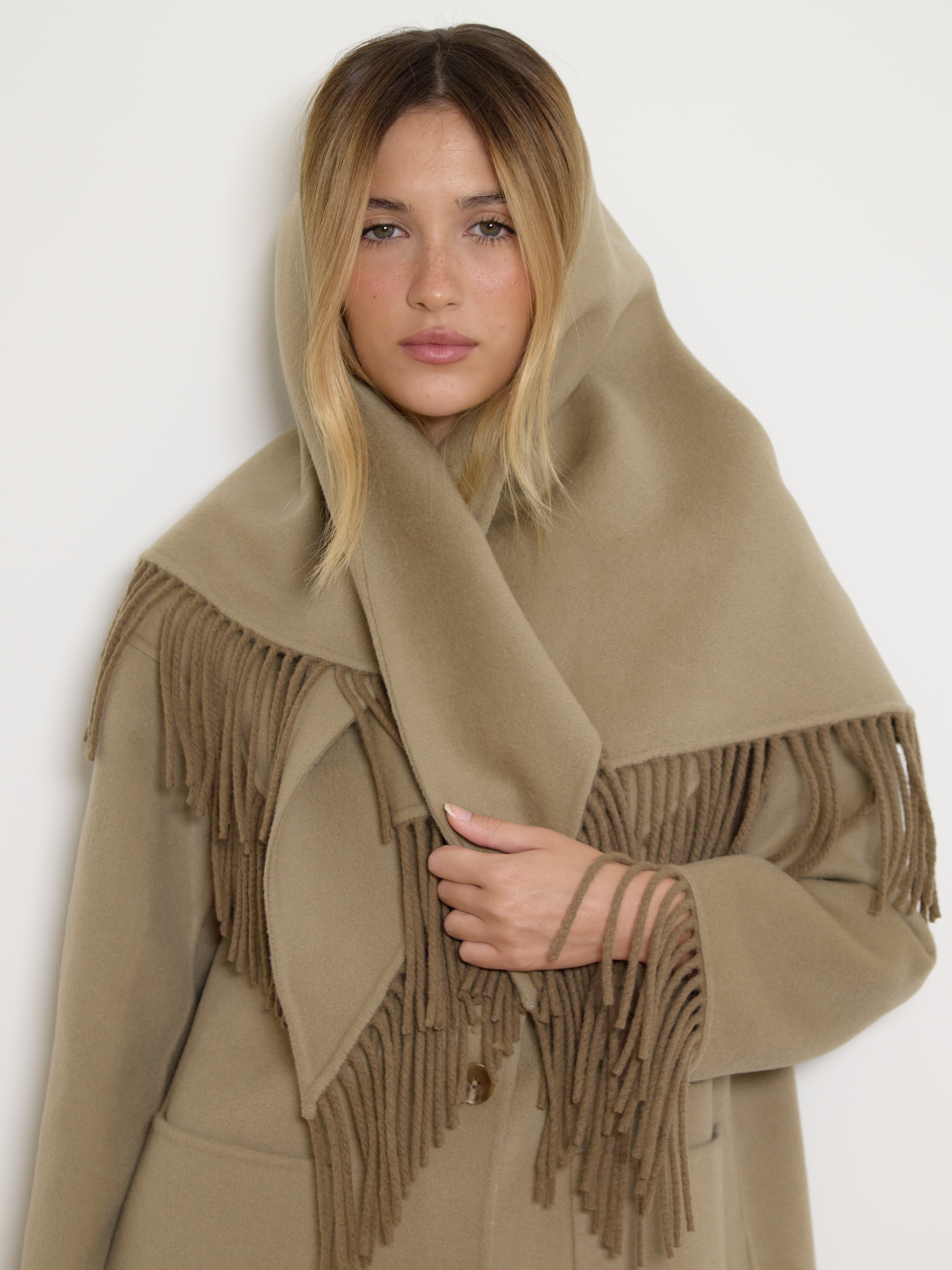 The Beth Fringe Scarf Khaki Olive