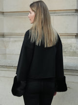 Dark Gray Neda Cashmere Jacket mink-cuff-jacket Coat XS-S / Black,M-L / Black L.Cuppini