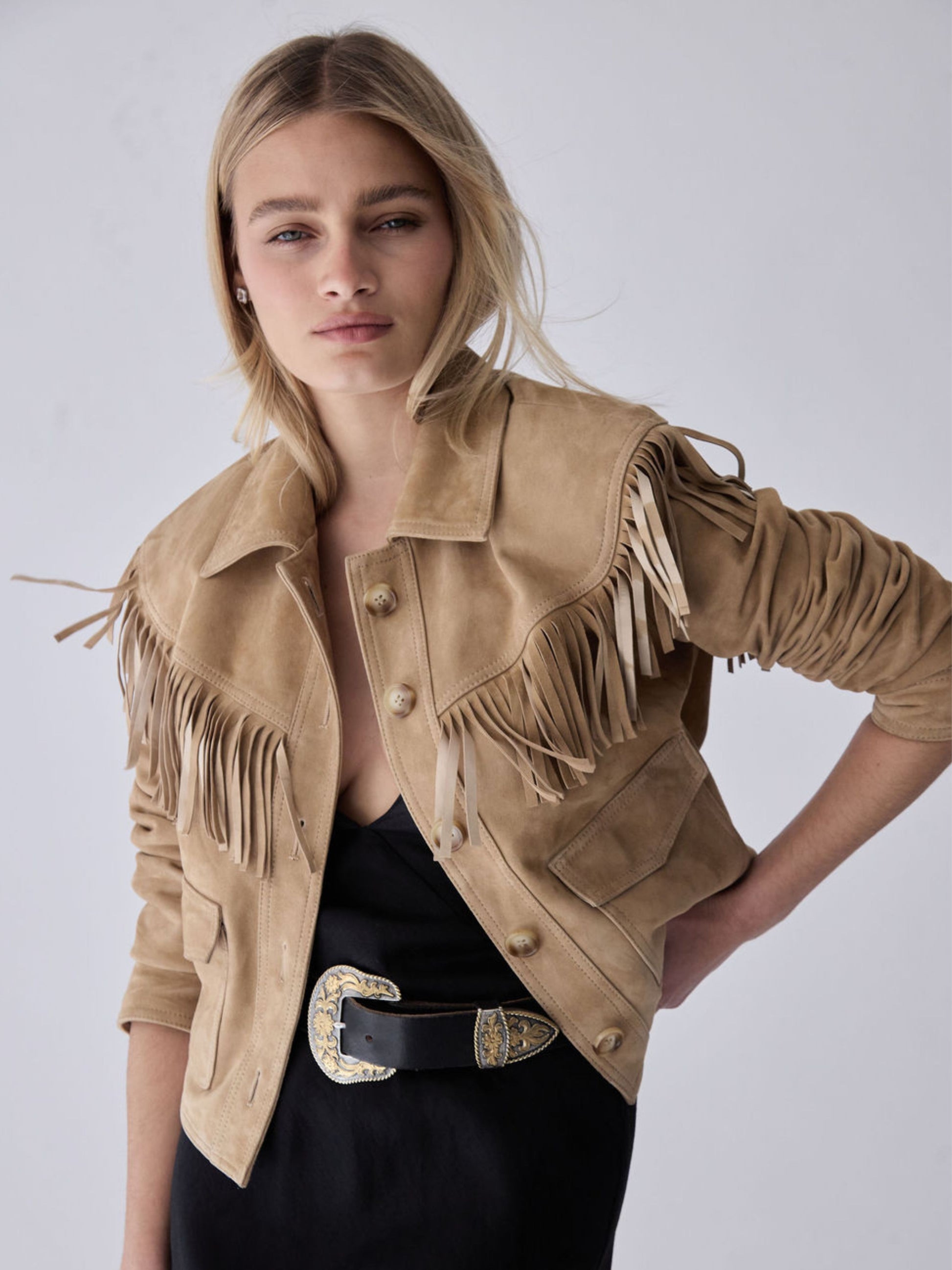 The Delilah Suede Jacket Beige