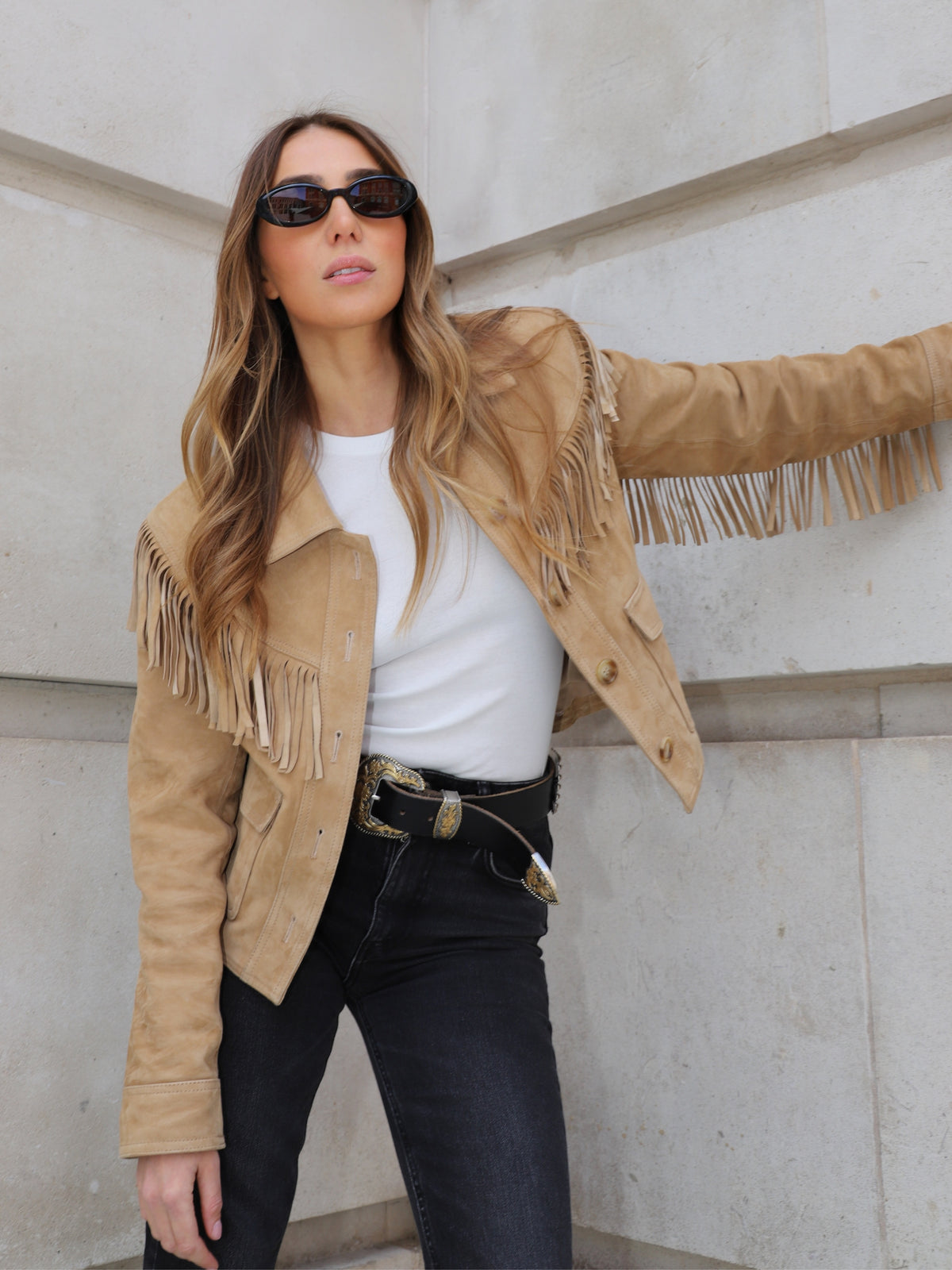 The Delilah Suede Jacket Beige