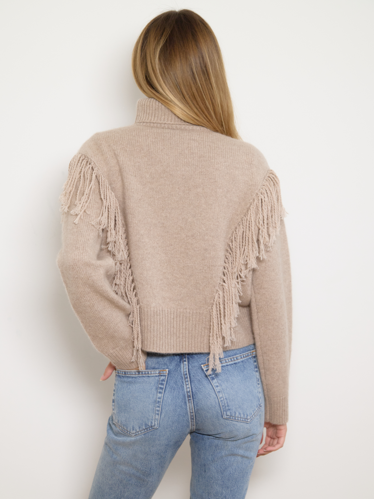 Maisie Cashmere Fringe Sweater Beige