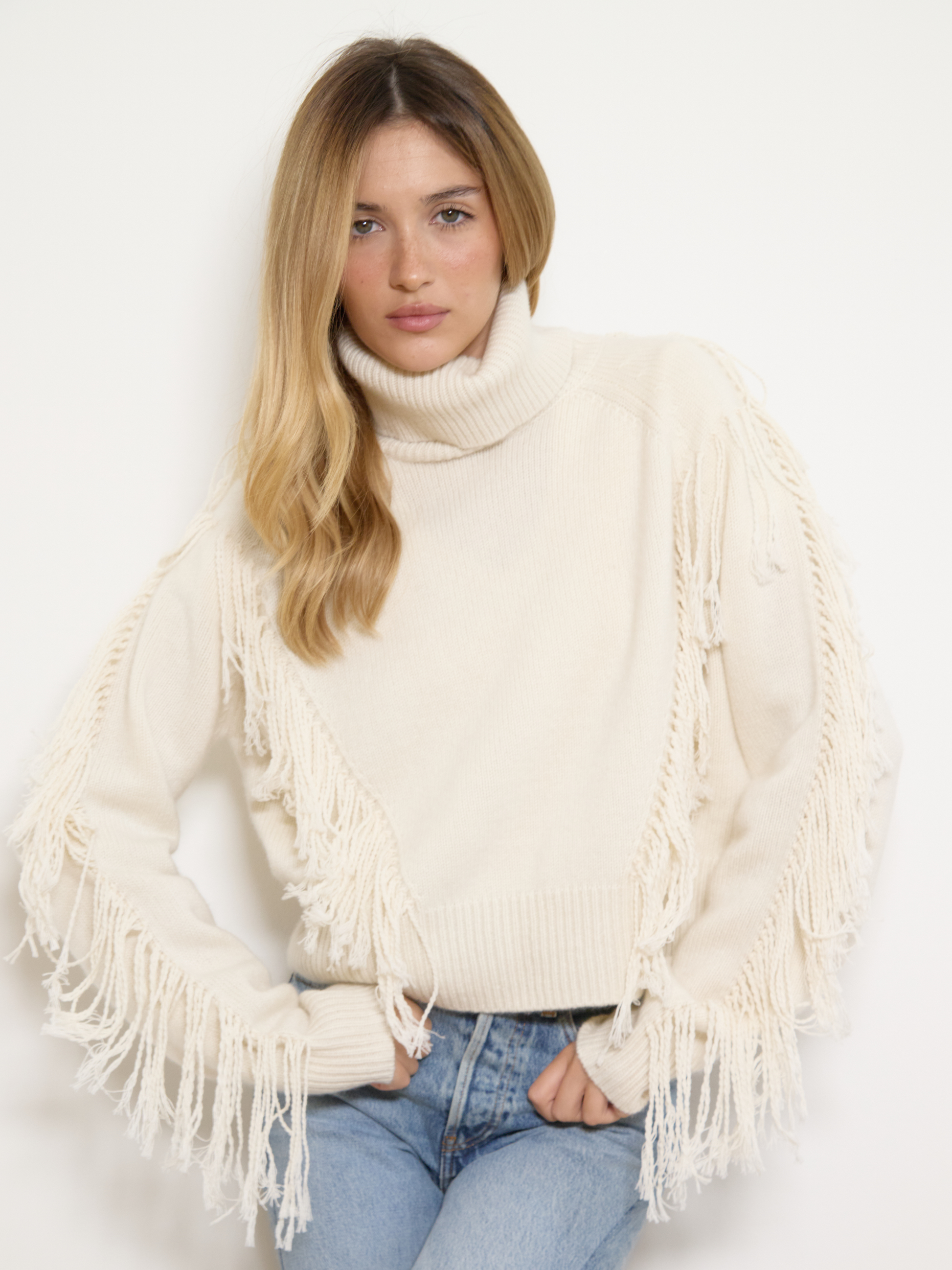 Maisie Cashmere Fringe Sweater Cream