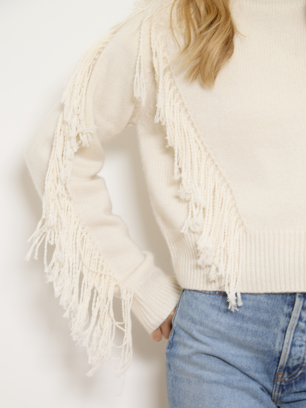 Maisie Cashmere Fringe Sweater Cream