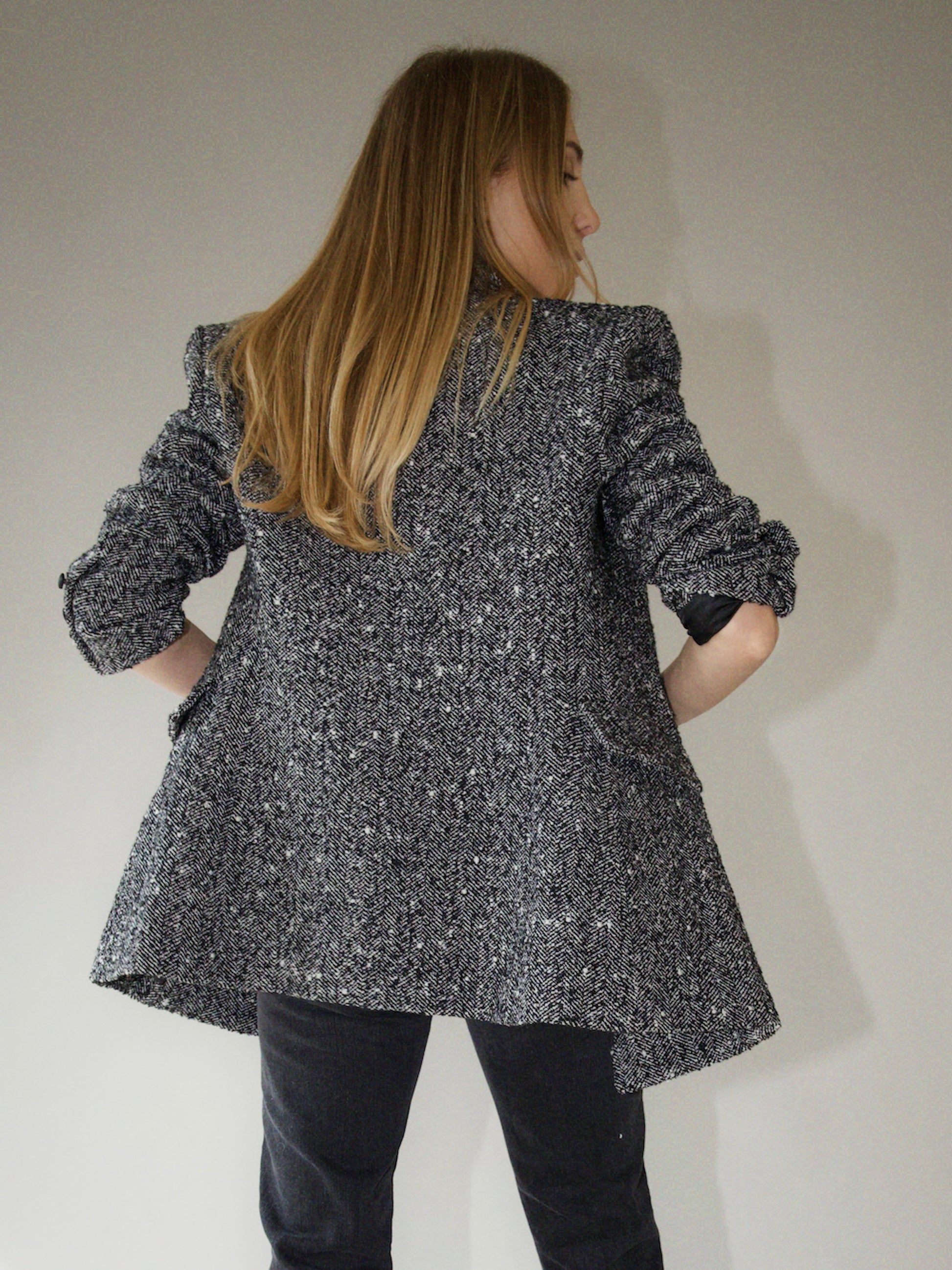 Dark Gray Linda Wool Tweed Blazer linda-tweed-tux-blazer Coat S,M,L L.Cuppini