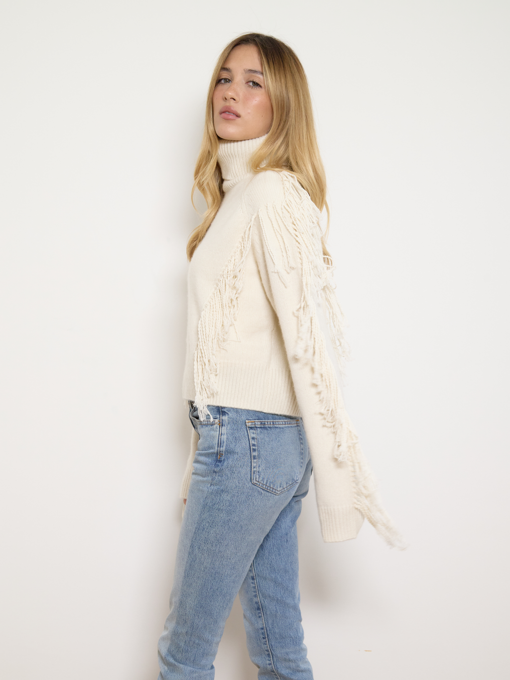 Maisie Cashmere Fringe Sweater Cream
