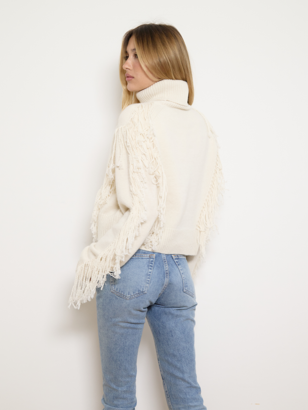 Maisie Cashmere Fringe Sweater Cream