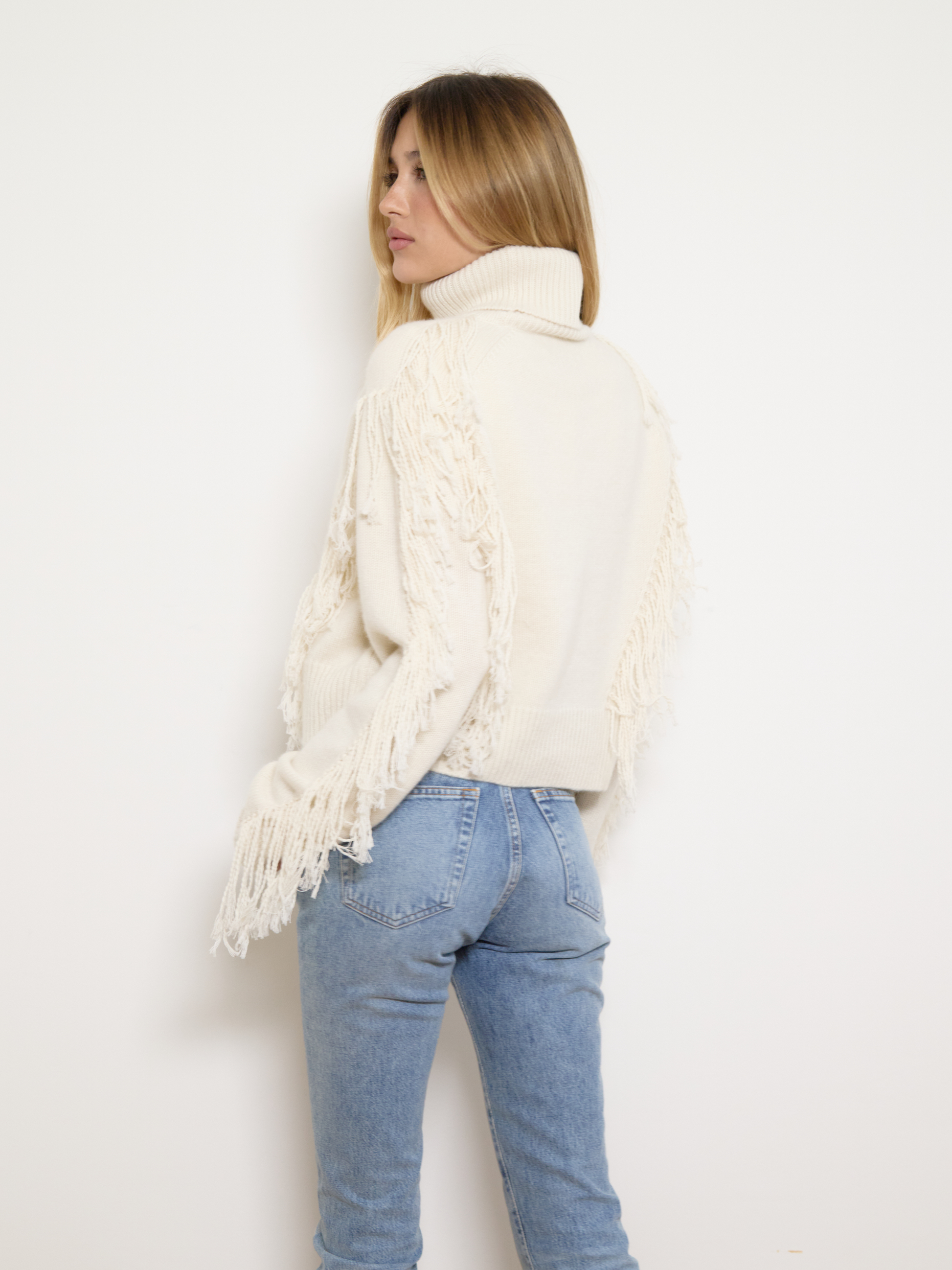 Maisie Cashmere Fringe Sweater Cream