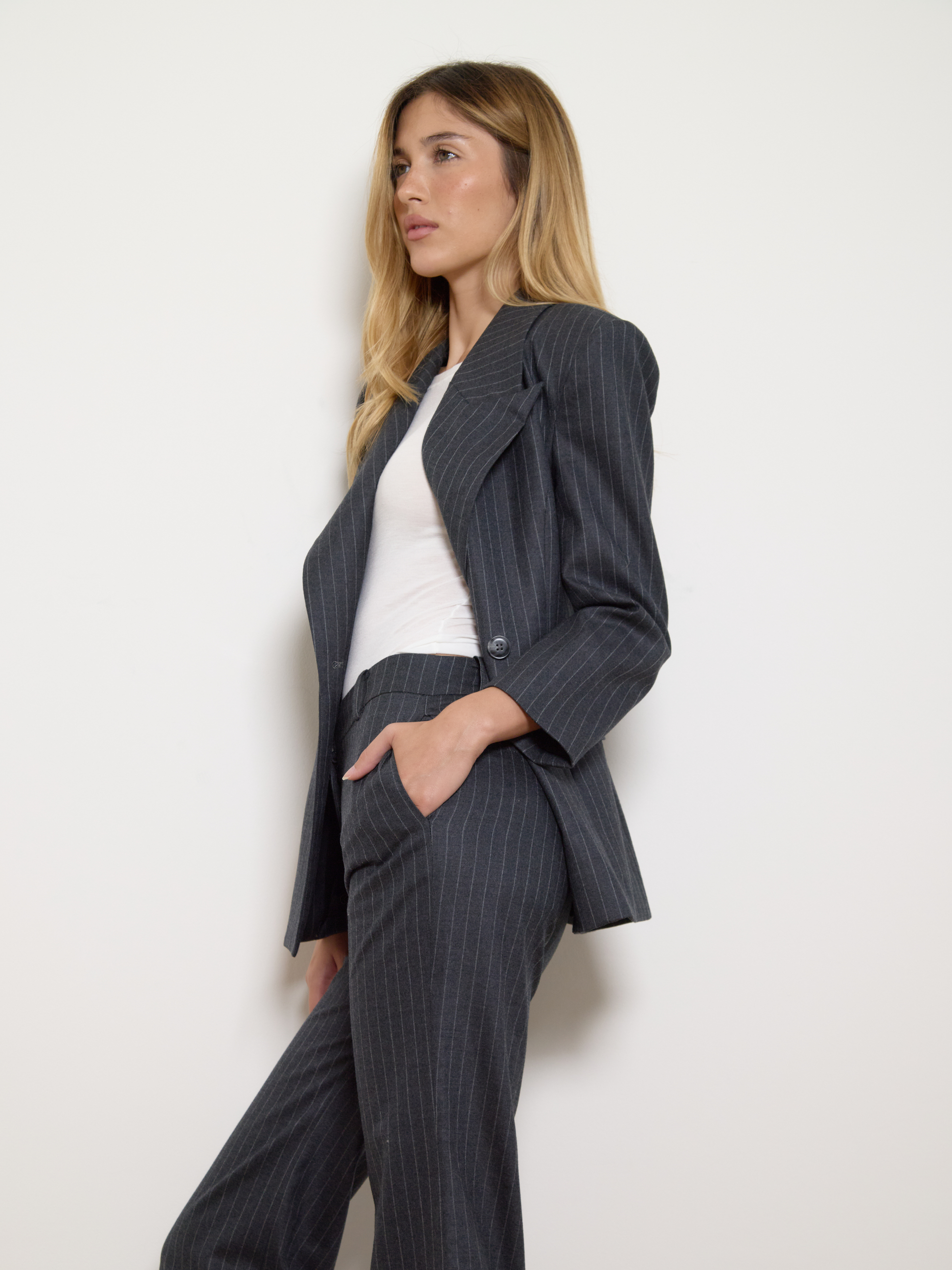 Linda Pin Striped Blazer Grey