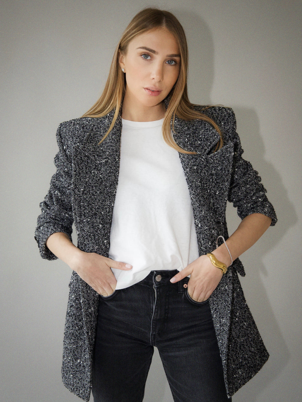 Light Slate Gray Linda Wool Tweed Blazer linda-tweed-tux-blazer Coat S,M,L L.Cuppini