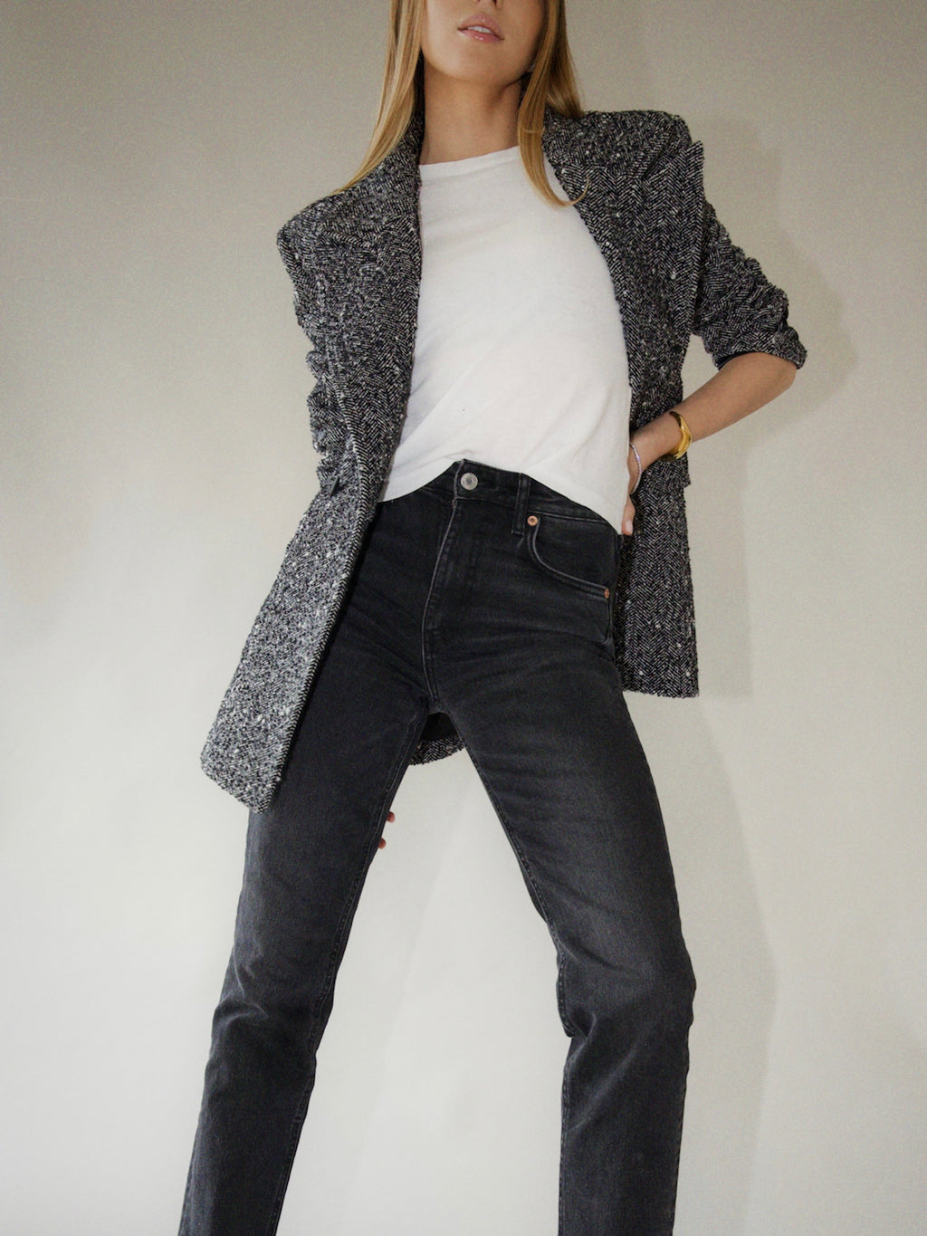 Gray Linda Wool Tweed Blazer linda-tweed-tux-blazer Coat S,M,L L.Cuppini