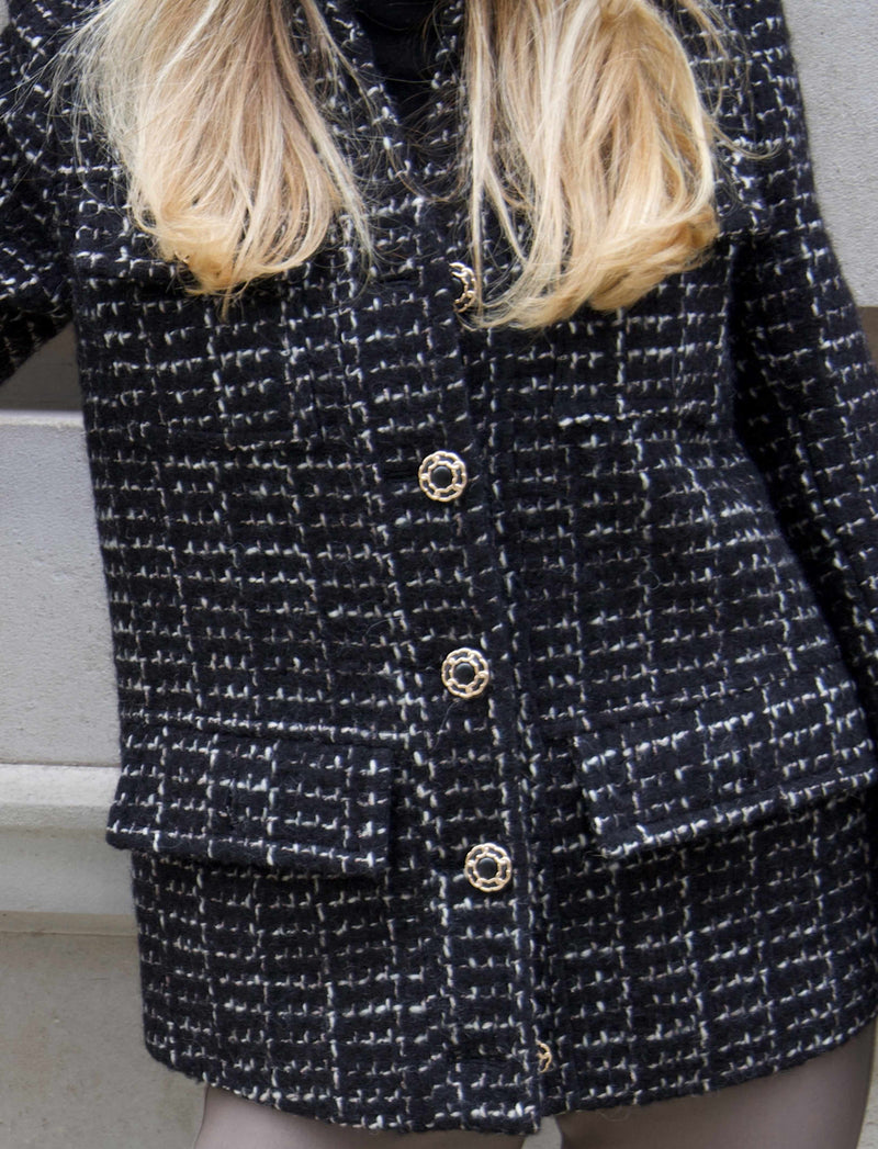 Dark Slate Gray Colette Black Tweed Blazer coco-tweed-blazer Coat Small,Medium,Large L.Cuppini