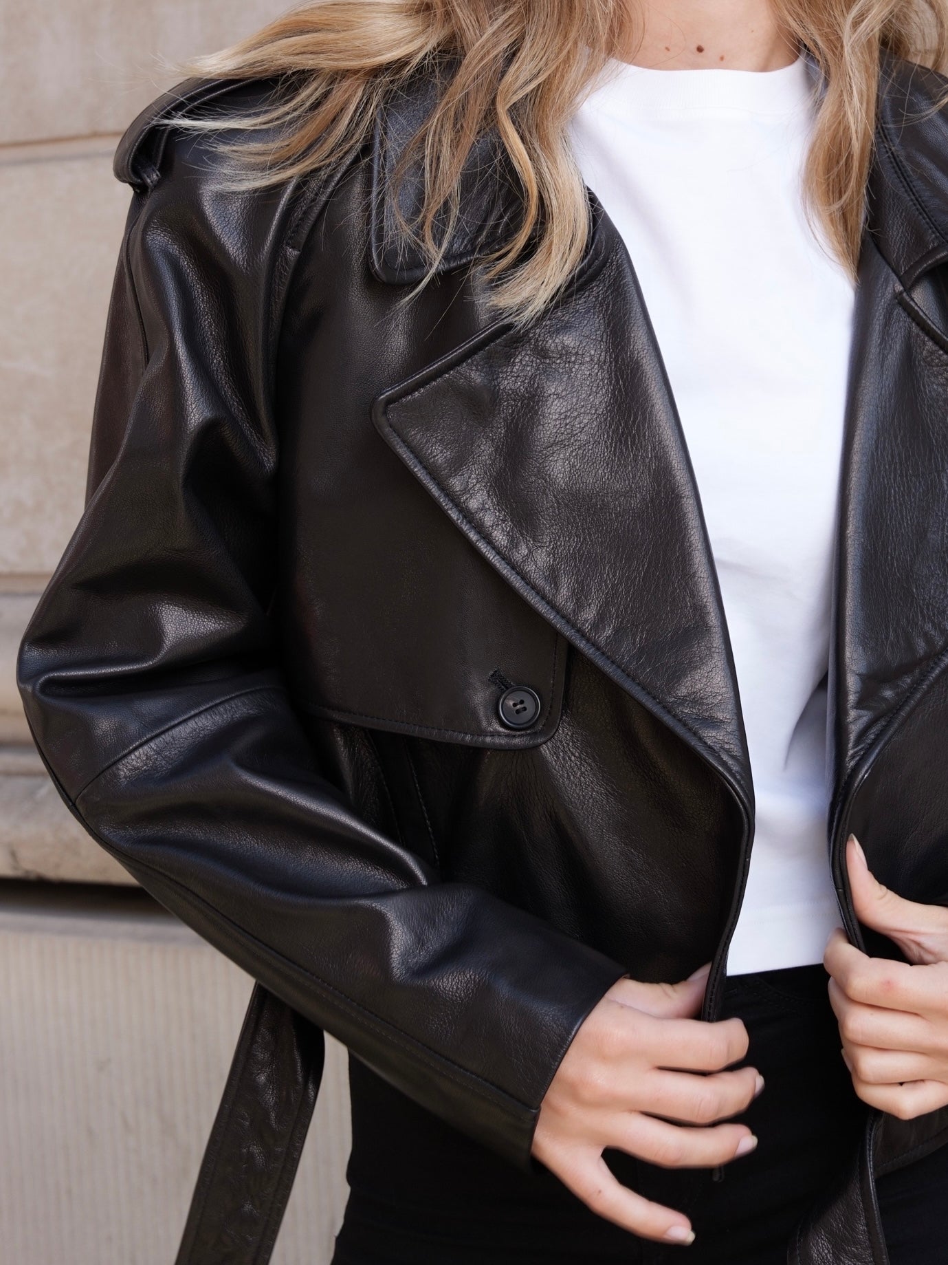 Gray Daria oversized leather jacket daria-leather-jacket-with-belt XS,S,M,L L.Cuppini