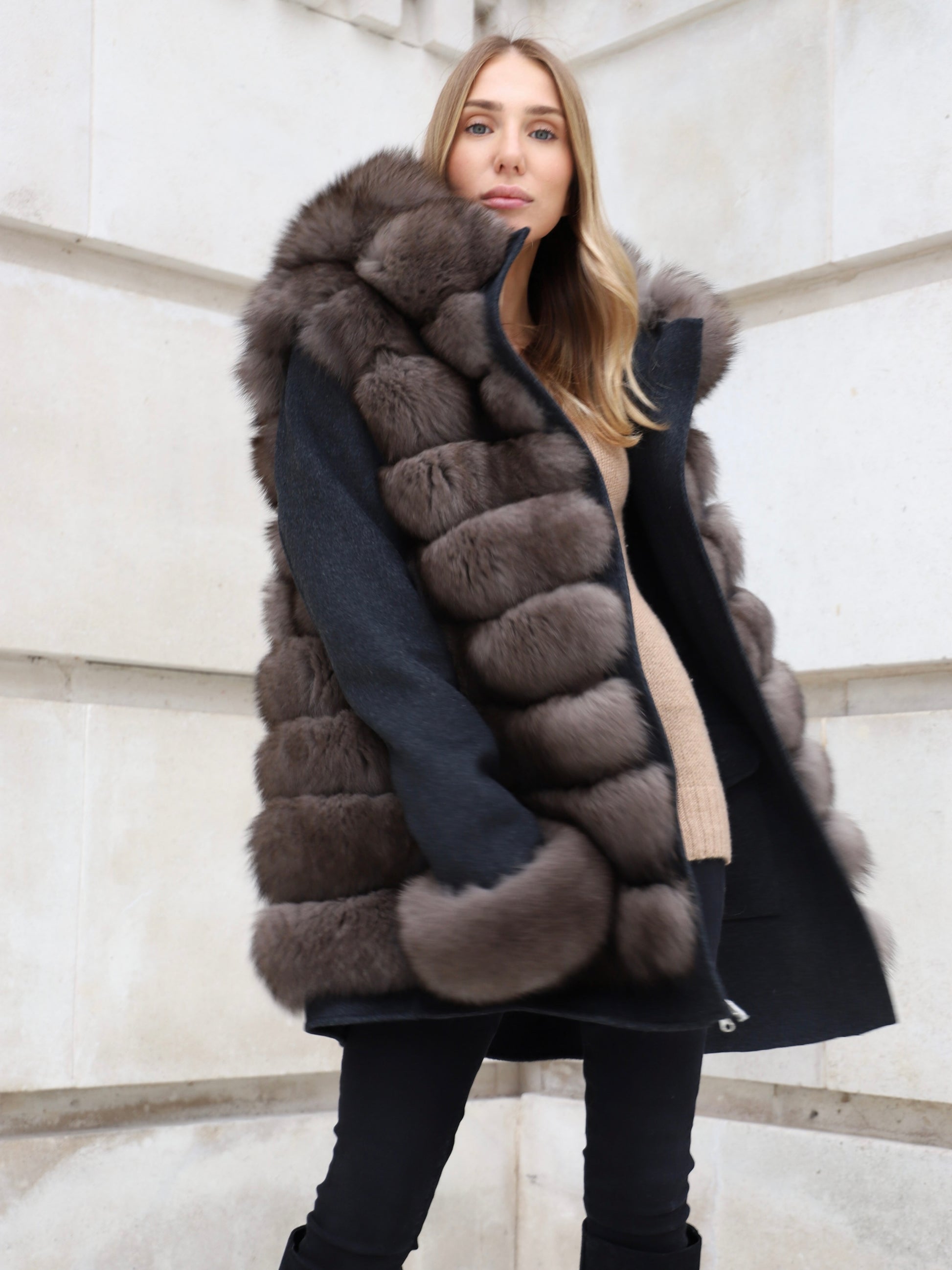 Dark Slate Gray Aspen Reversible Parka & Vest Dark Grey aspen-reversible-parka-vest-dark-grey Coat Petite/XS,S,M,L L.Cuppini
