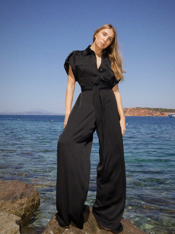 Slate Gray Amalfi Silk Jumpsuit Black amalfi-linen-jumpsuit-black Jumpsuit S / Black,M / Black L.Cuppini