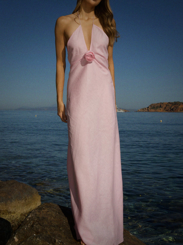 Athena Linen Maxi Dress Pink
