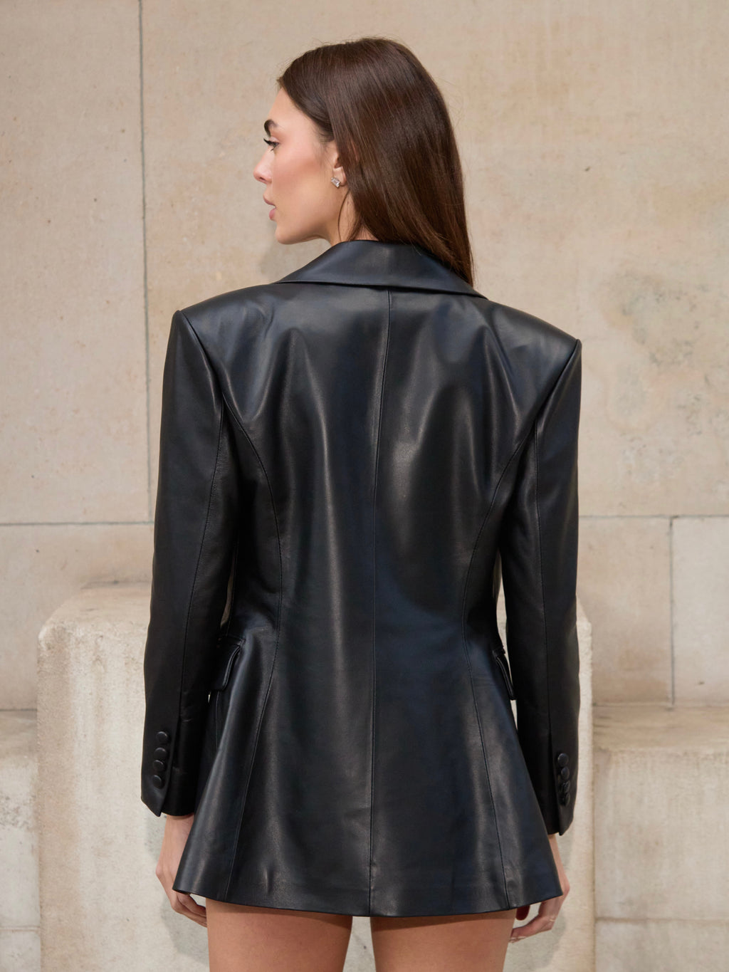 Dark Slate Gray Linda Leather Blazer Black linda-leather-blazer-black Coat S ships 10.12.25,M ships 10.12.25,L ships 10.12.25 L.Cuppini