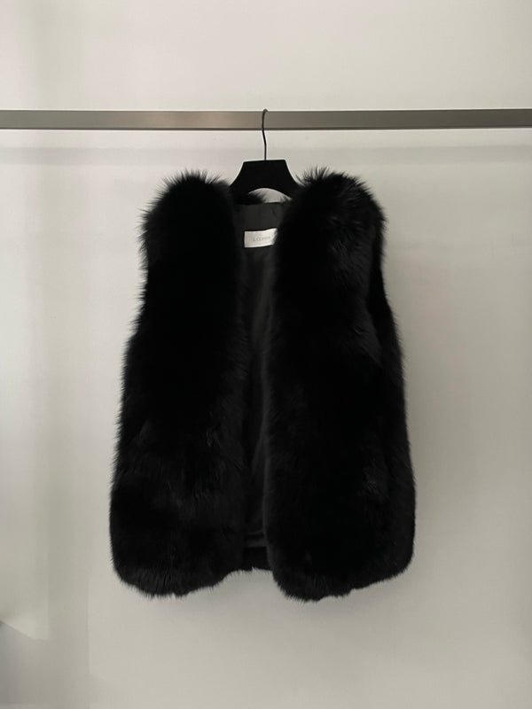 Gray Black Fox Fur Sample Gilet anouska-coat-black-copy Coat S / Black L.Cuppini