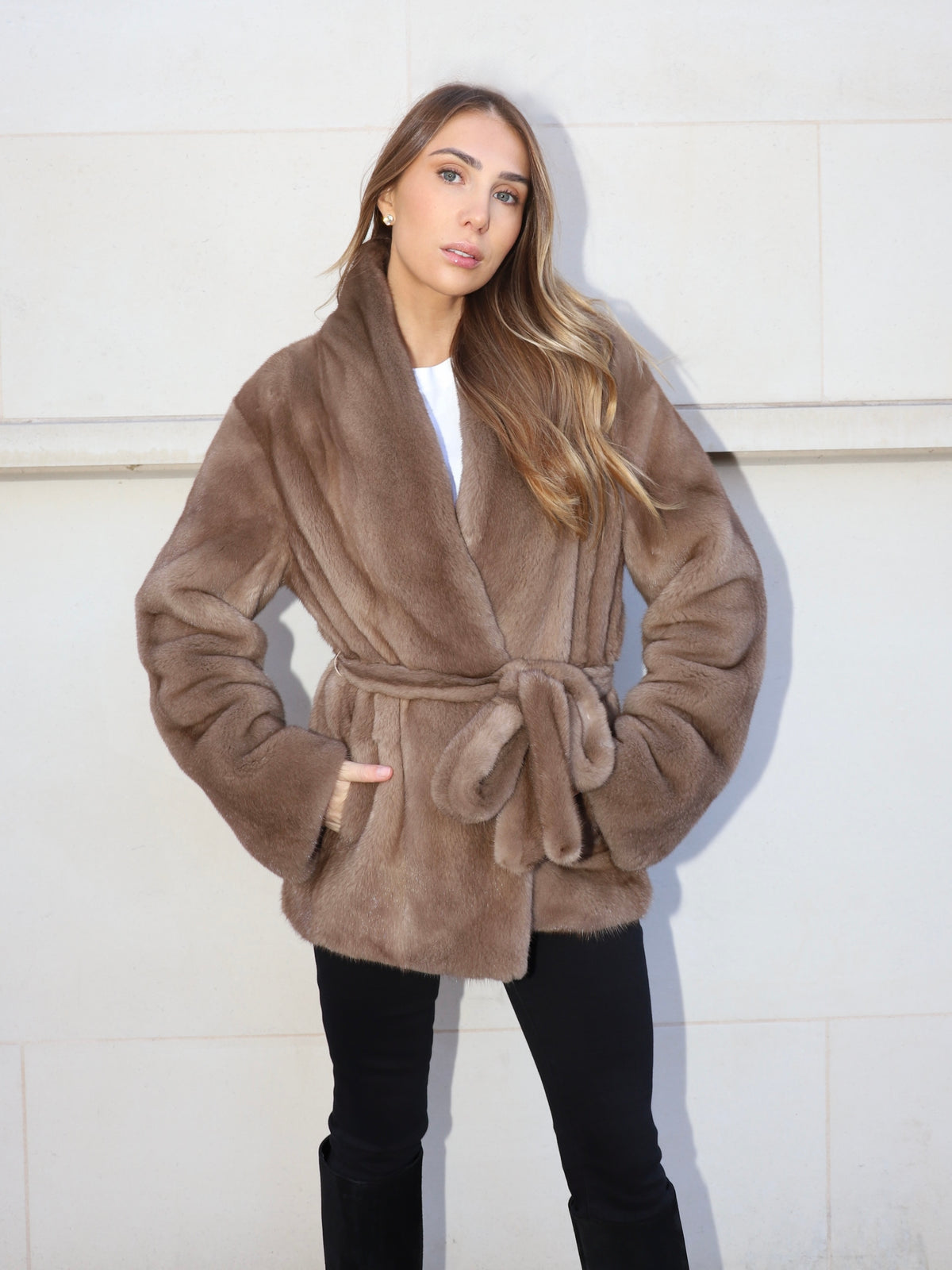 Light Gray Natalia Jacket Pastel Brown Belted natalia-jacket-pastel-brown-belted Coat XS,S,M,L,XL L.Cuppini