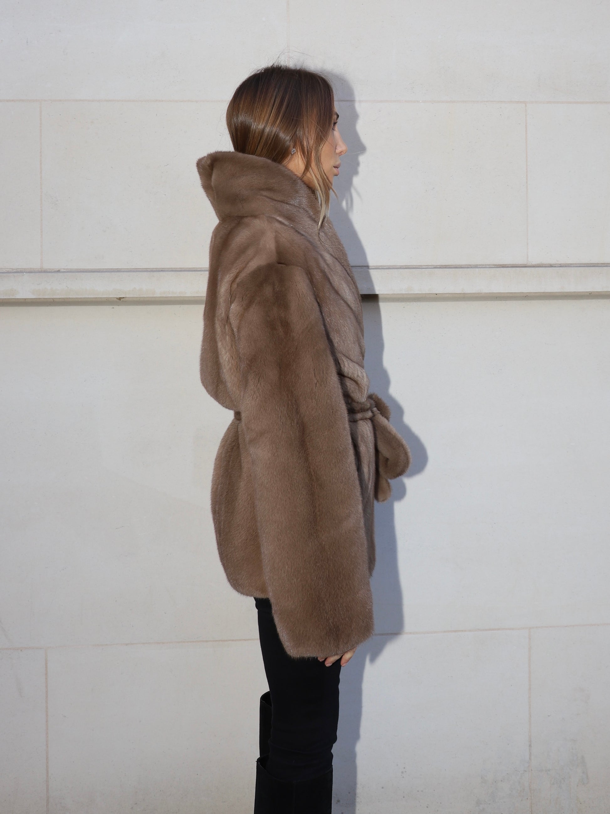 Gray Natalia Jacket Pastel Brown Belted natalia-jacket-pastel-brown-belted Coat XS,S,M,L,XL L.Cuppini