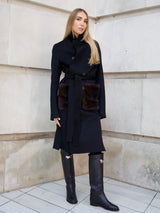 Gray The Sara Coat Black new-coat-long-pockets Coat S,M,L L.Cuppini