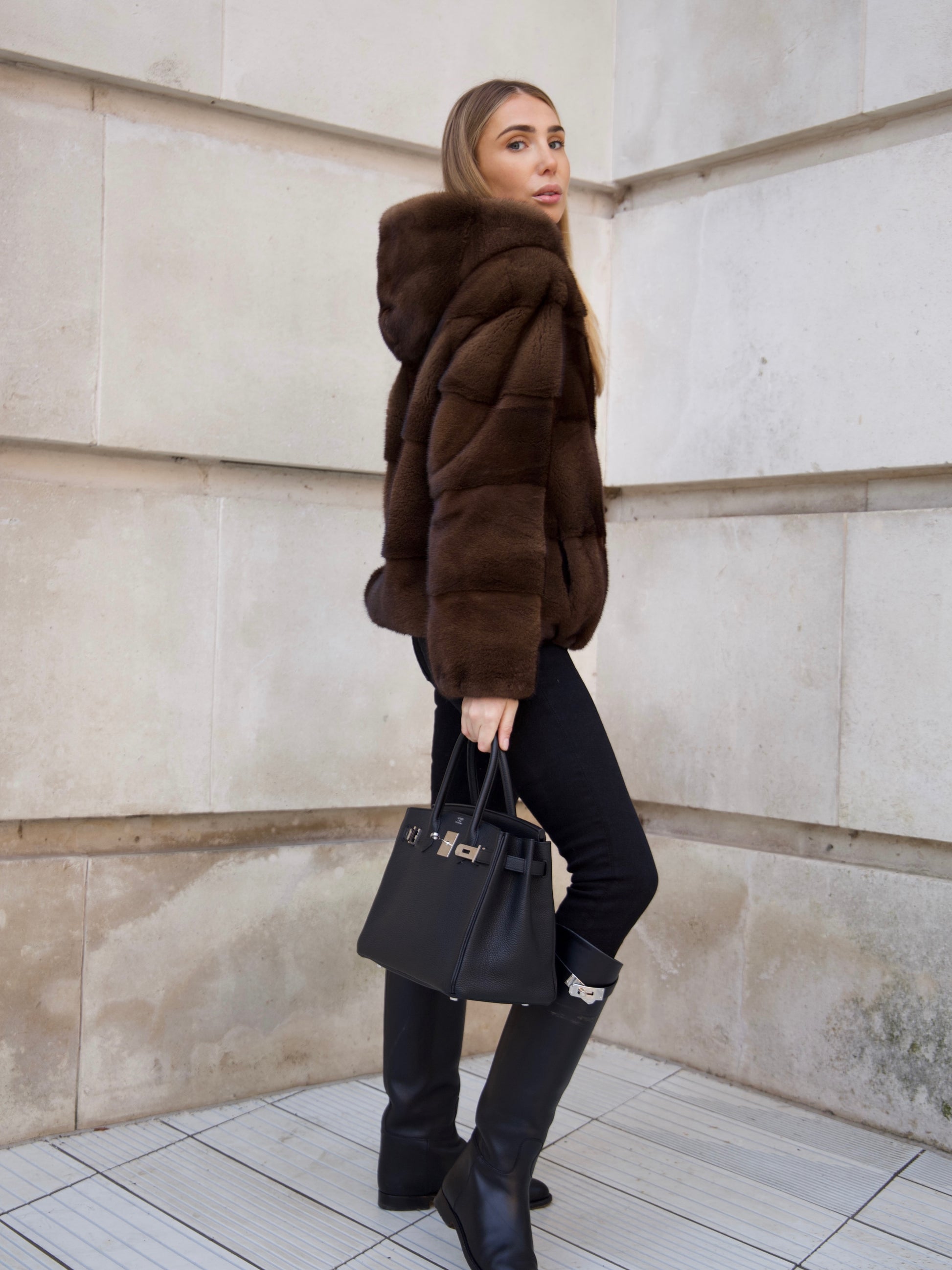 Gray Hooded Alexandra Coat Chocolate Brown hooded-alexandra-coat-chocolate-brown Coat XS,S,M,L,XL L.Cuppini