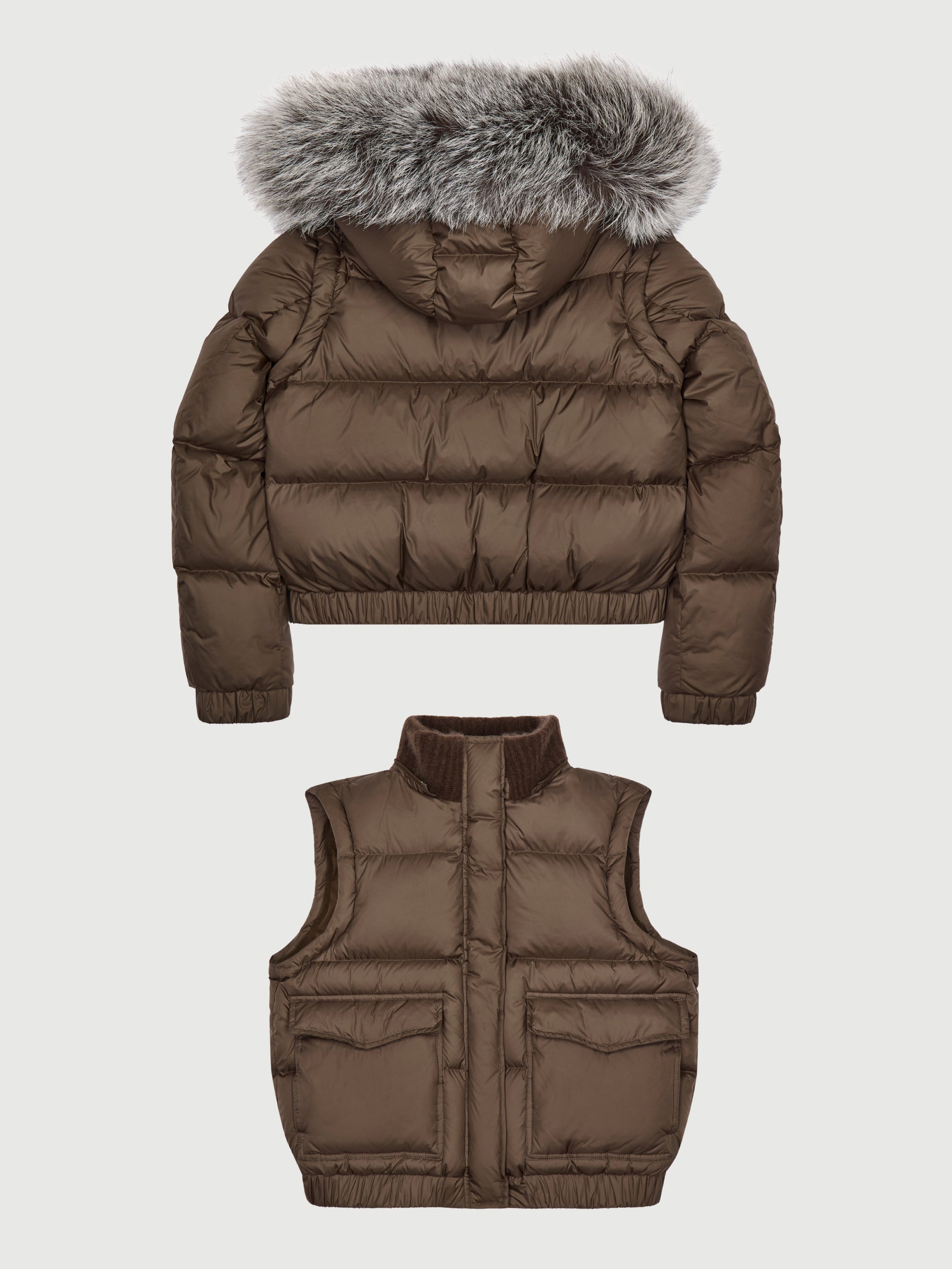 The Megeve Puffer Jacket and Vest Brown