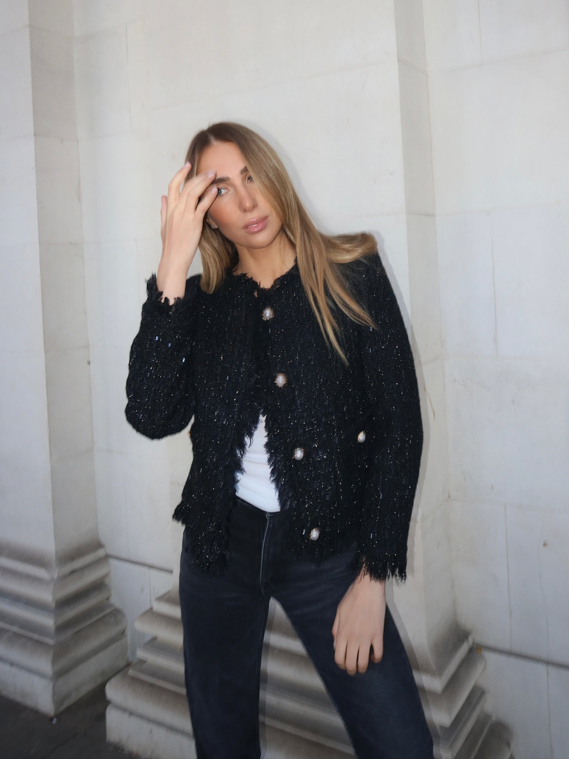 Gray Sonja Tweed Blazer Black sonja-tweed-blazer Coat S,M,L L.Cuppini