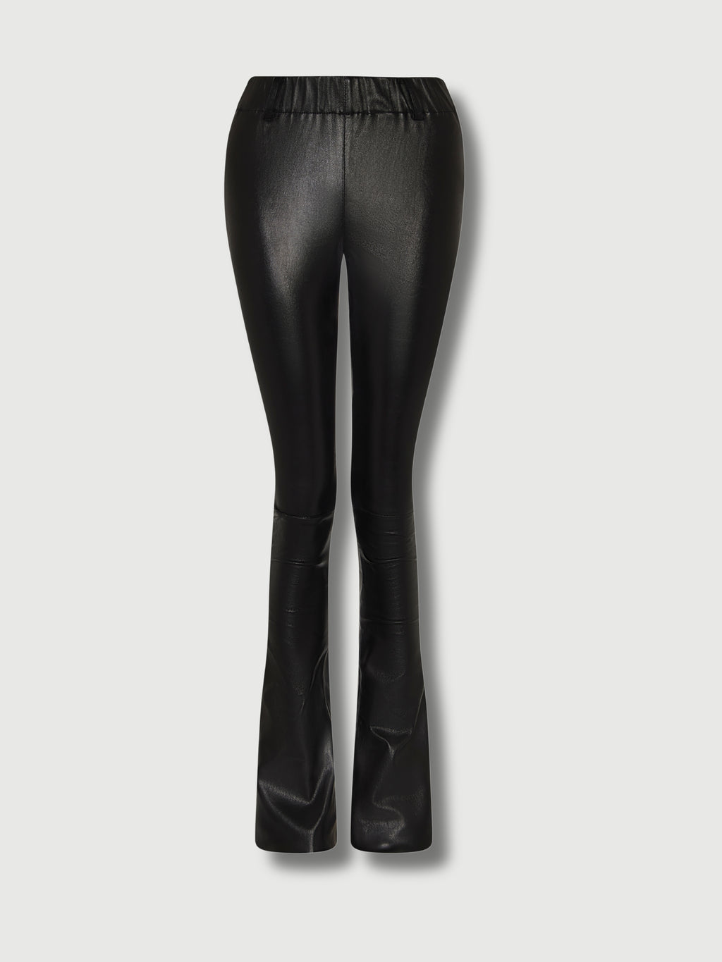 Lilo Leather Trousers product view in black leather with fitted waistband, slim leg and subtle flare