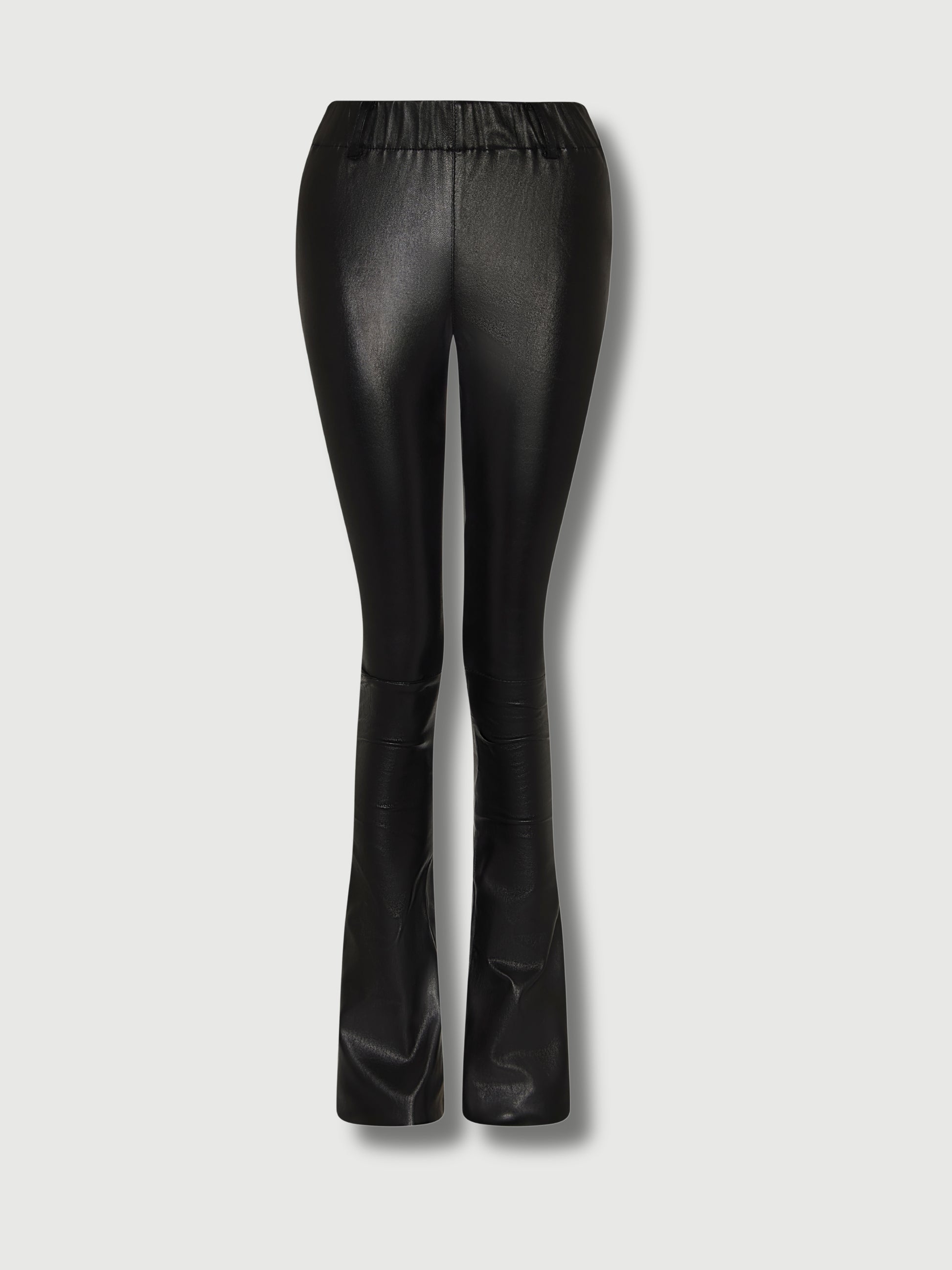 Lilo Leather Trousers product view in black leather with fitted waistband, slim leg and subtle flare