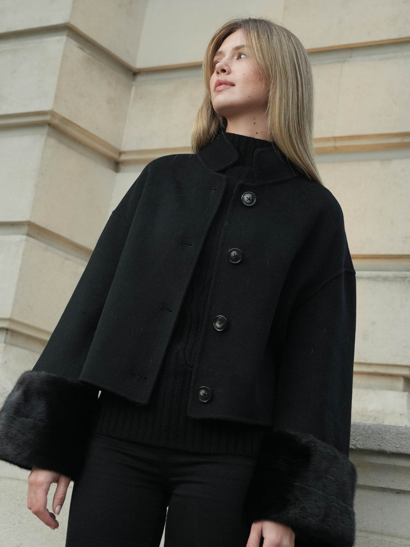 Black Neda Cashmere Jacket mink-cuff-jacket Coat XS-S / Black,M-L / Black L.Cuppini