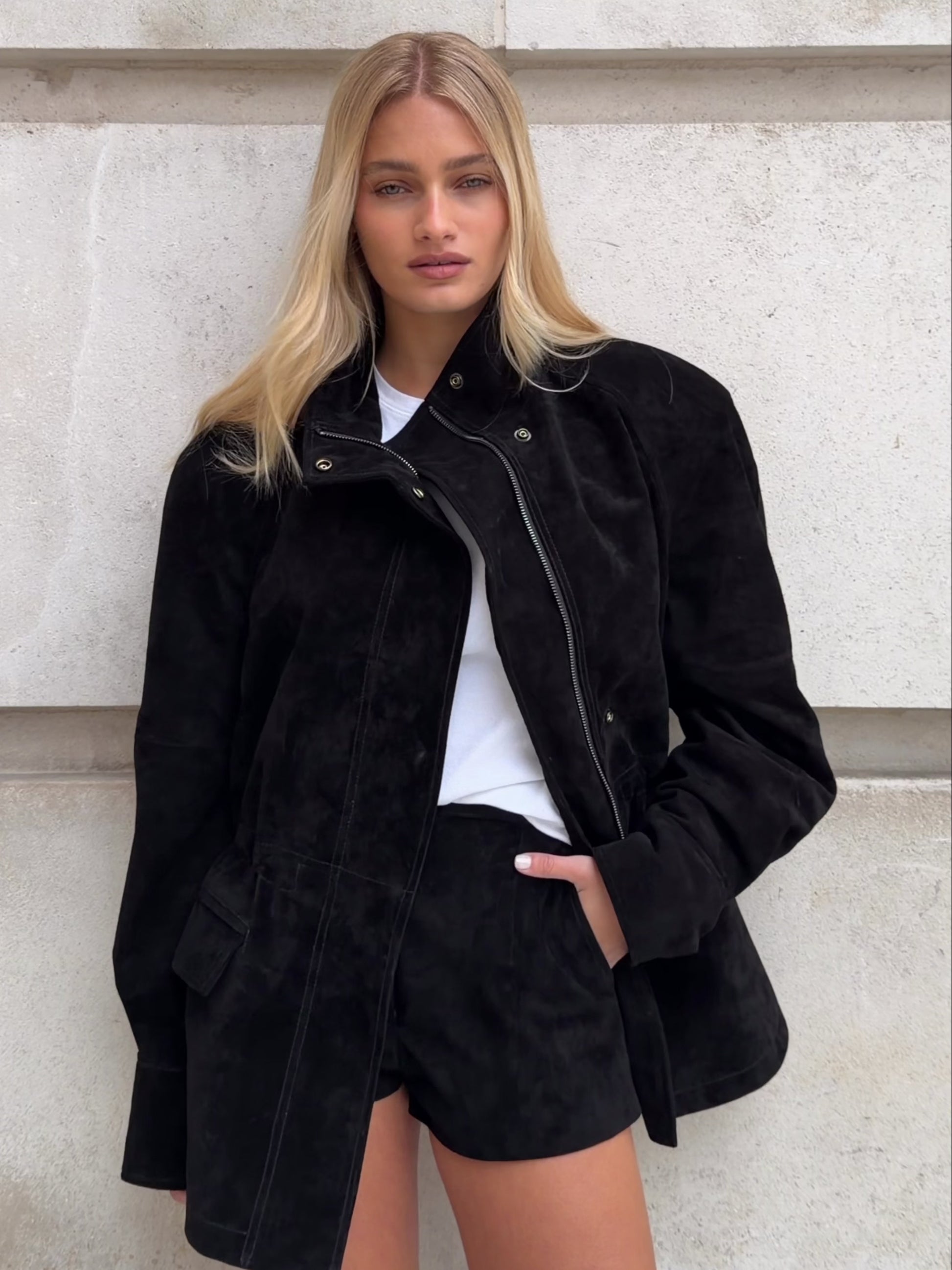 The Hailey Suede Jacket Black