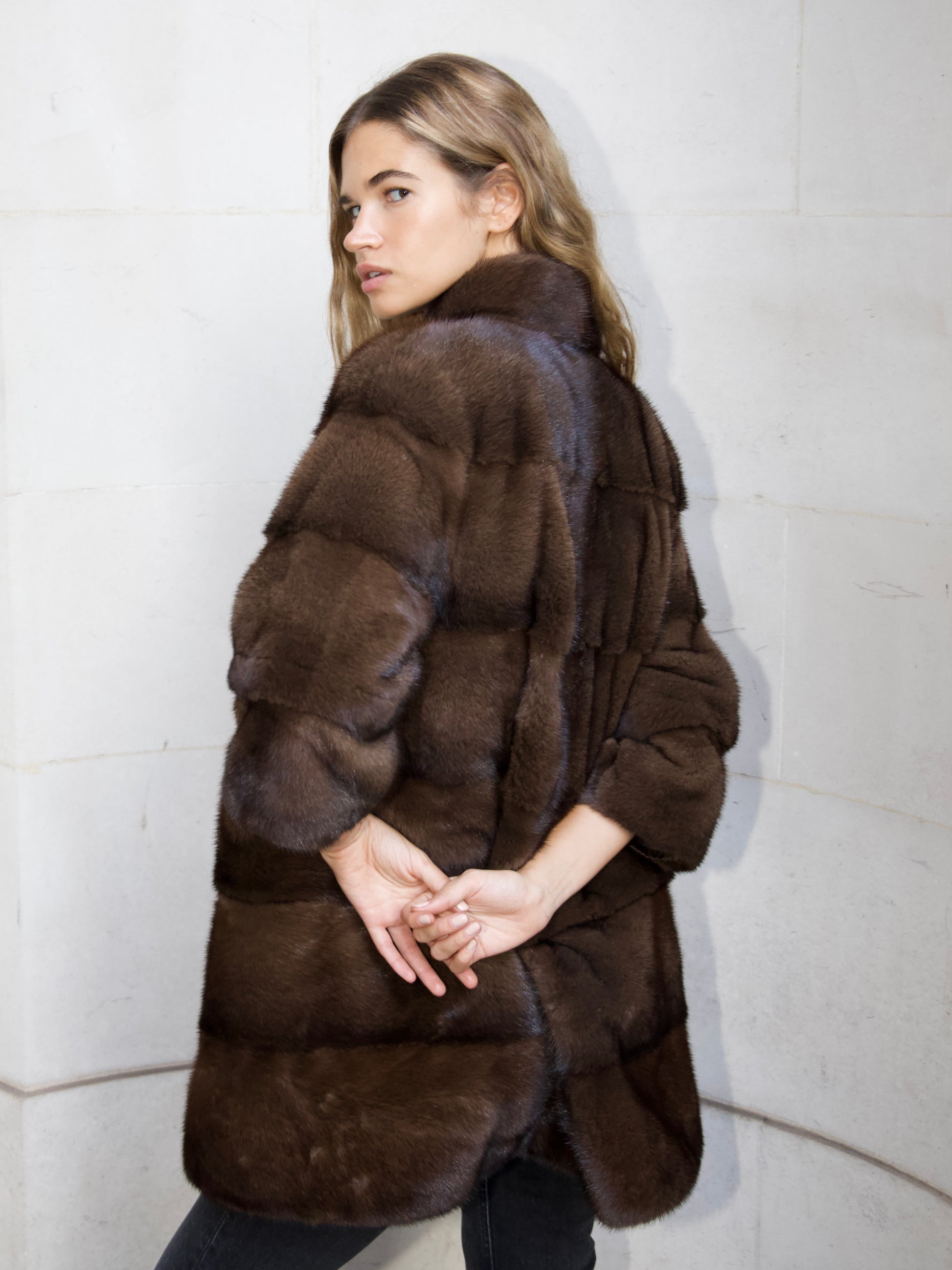 Back view of The Charlotte 6 in 1 Coat in chocolate brown showing relaxed fit