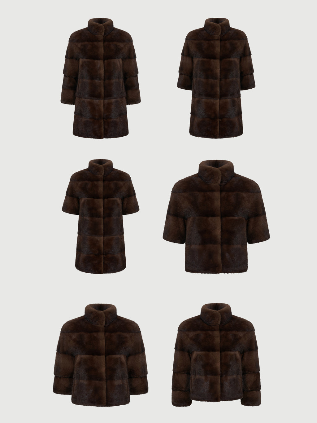 The Charlotte 6 in 1 Coat in chocolate brown shown in six styling variations