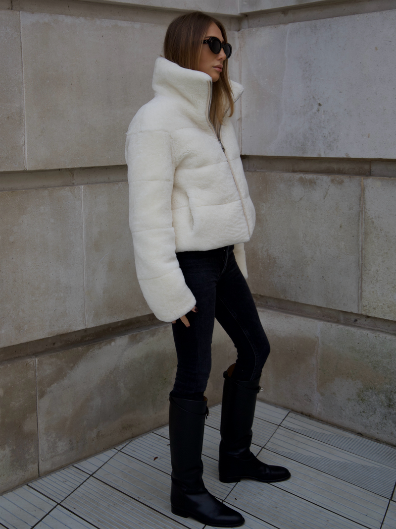 Shearling top puffer coat