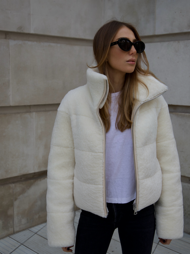 Shearling puffer coat sales