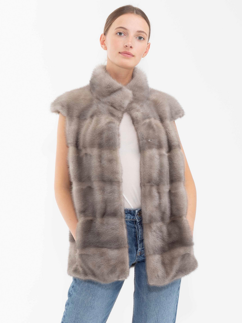 White Smoke Alice Gilet Grey alice-mink-gilet Coat S,M,L,Custom Size L.Cuppini