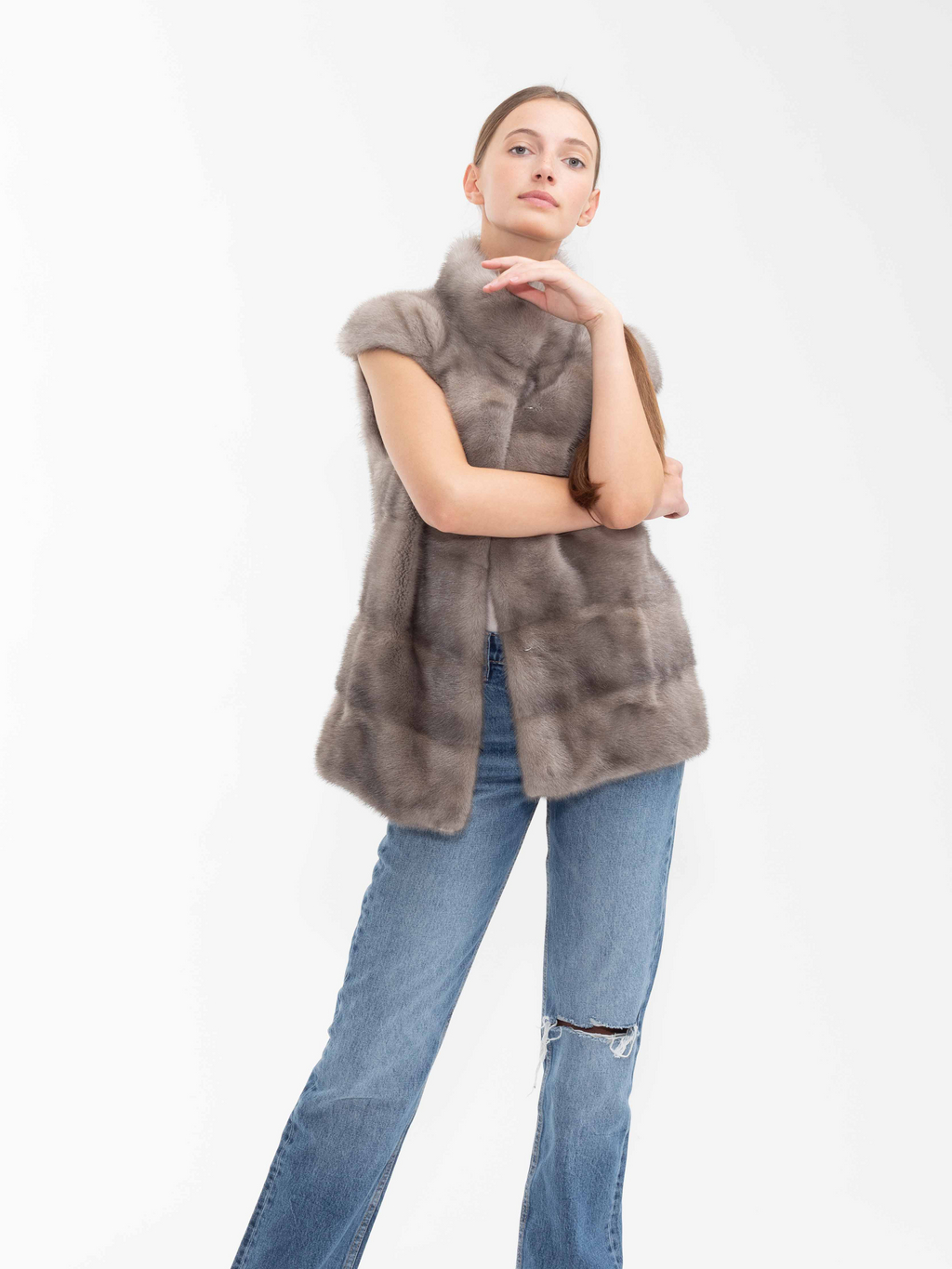 White Smoke Alice Gilet Grey alice-mink-gilet Coat S,M,L,Custom Size L.Cuppini