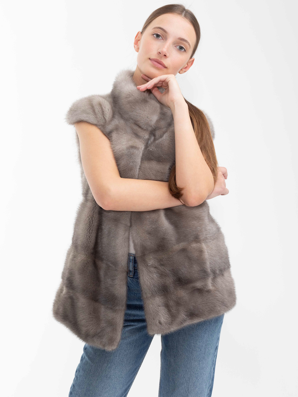 Dim Gray Alice Gilet Grey alice-mink-gilet Coat S,M,L,Custom Size L.Cuppini