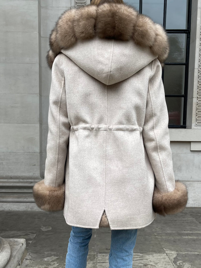 Mink fur coat with hoodie, grey