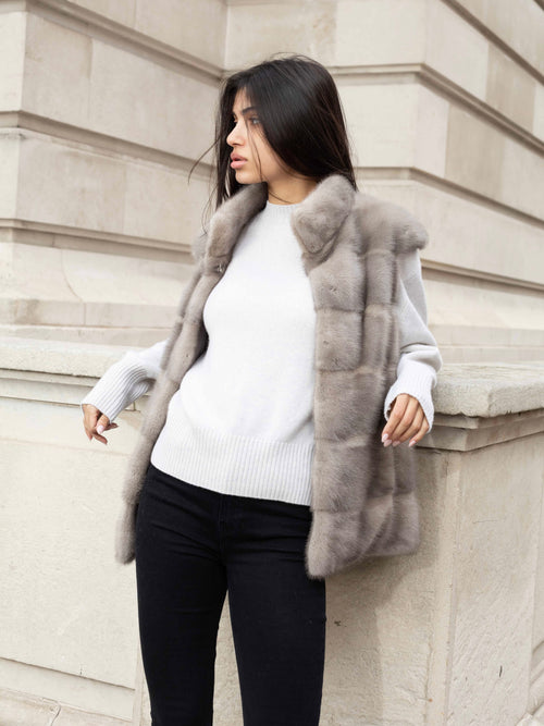 Light Gray Alice Gilet Grey alice-mink-gilet Coat S,M,L,Custom Size L.Cuppini