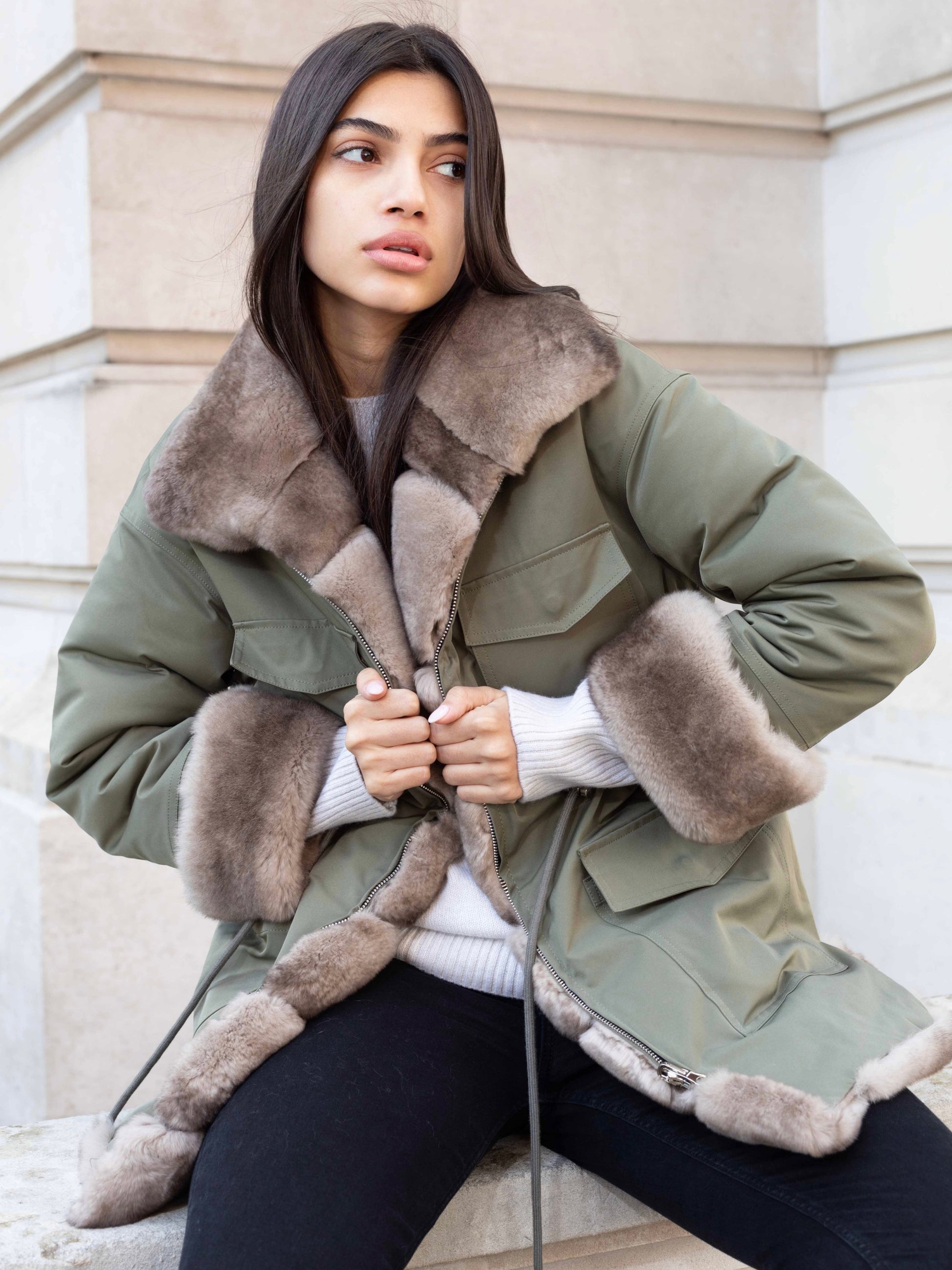 Gray The Elisa Parka Khaki Green the-elisa-parka-khaki-green Coat S,M,L L.Cuppini