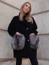 Dark Gray Chelsea Cashmere Coat Black black-chelsea-with-silver-fox-fur-pockets Coat XS-S,M-L L.Cuppini